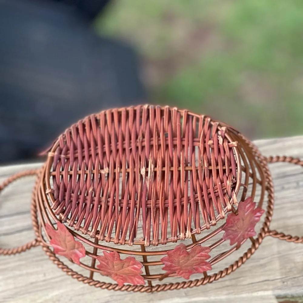 Oval Copper Wire Basket With Wicker Base Fall Decor‎